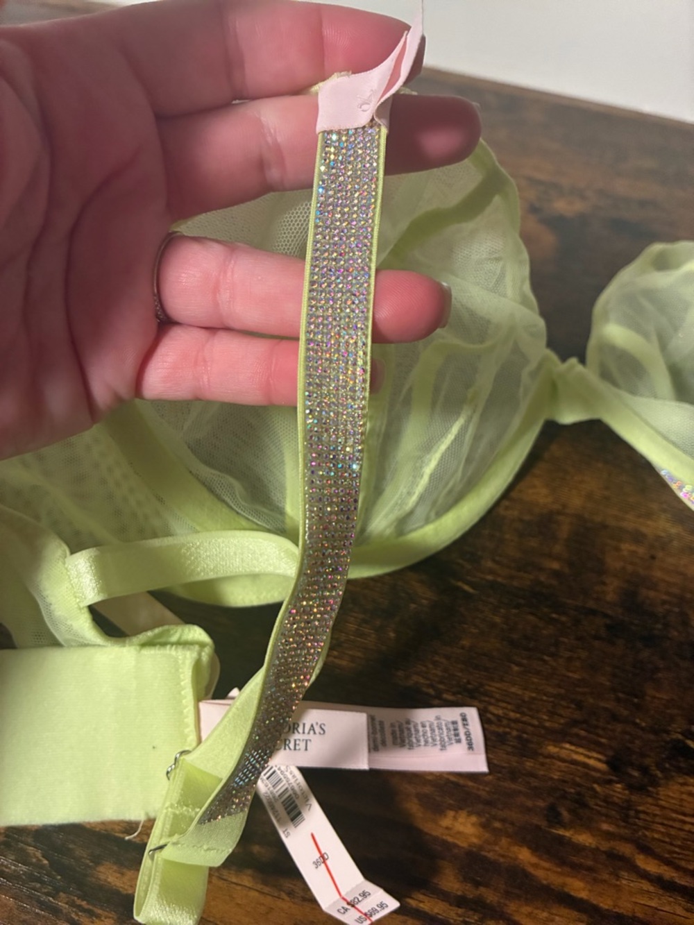 Victoria's Secret Neon Lime Sheer Underwire Bra with Rhinestone Straps - Picture 5 of 5